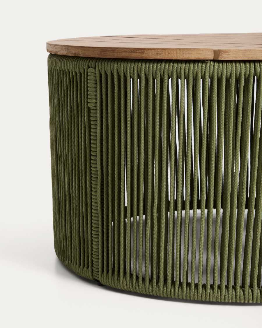 Dandara coffee table in steel, green rope cord and solid acacia wood Ø60cm FSC 100%