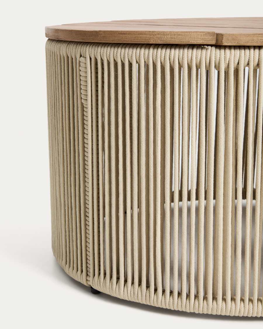 Taula de centre Dandara d’acer, corda cru i fusta massissa d’acàcia Ø60 cm FSC 100%