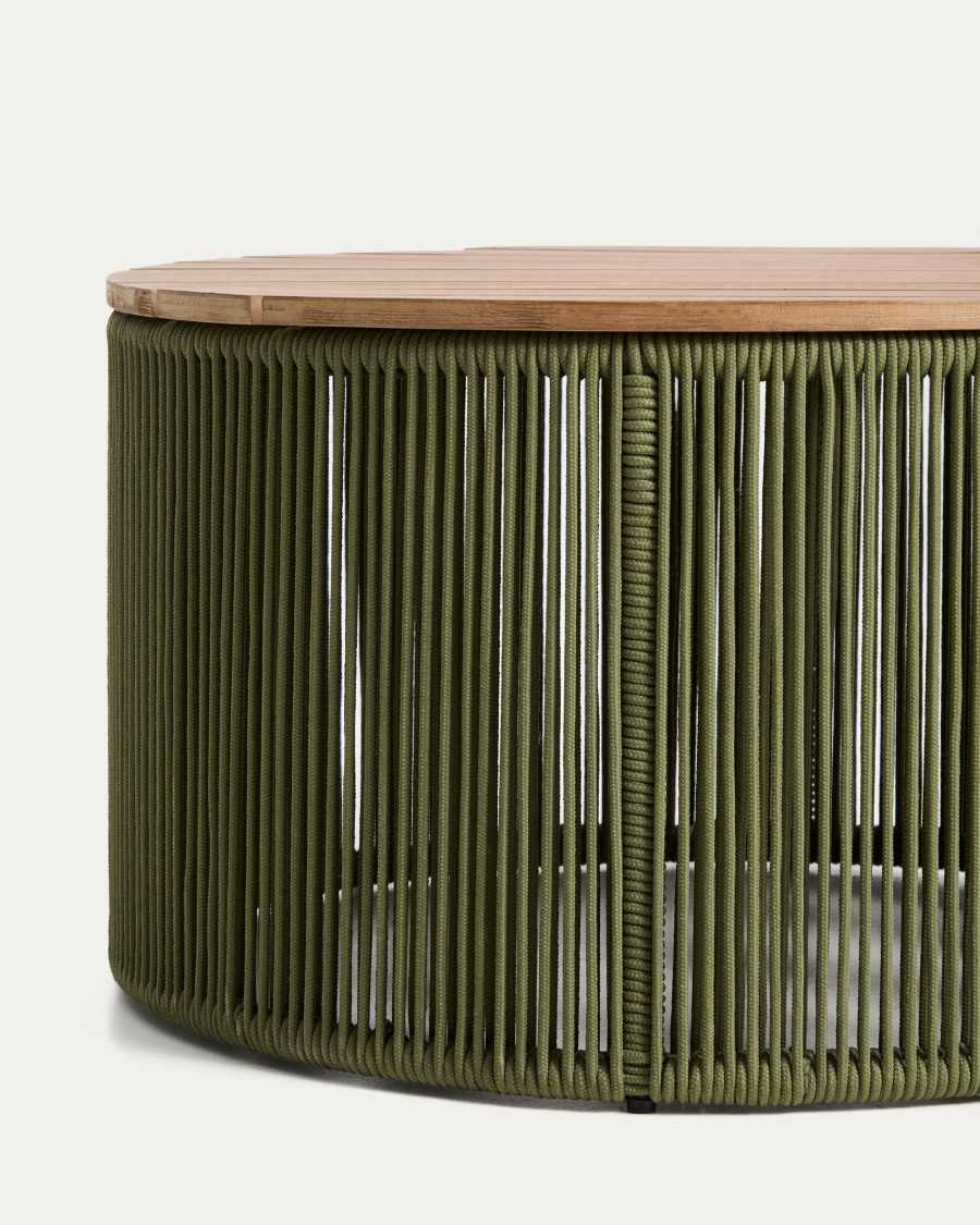 Dandara coffee table in steel, green rope cord and solid acacia wood Ø70cm FSC 100%