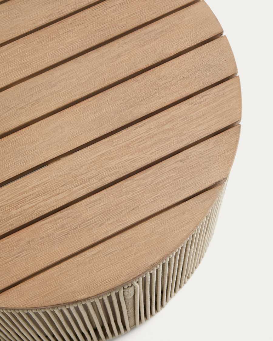 Taula de centre Dandara d’acer, corda cru i fusta massissa d’acàcia Ø60 cm FSC 100%