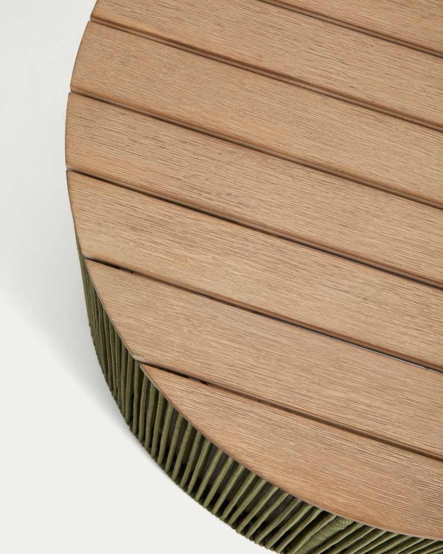 Dandara coffee table in steel, green rope cord and solid acacia wood Ø70cm FSC 100%