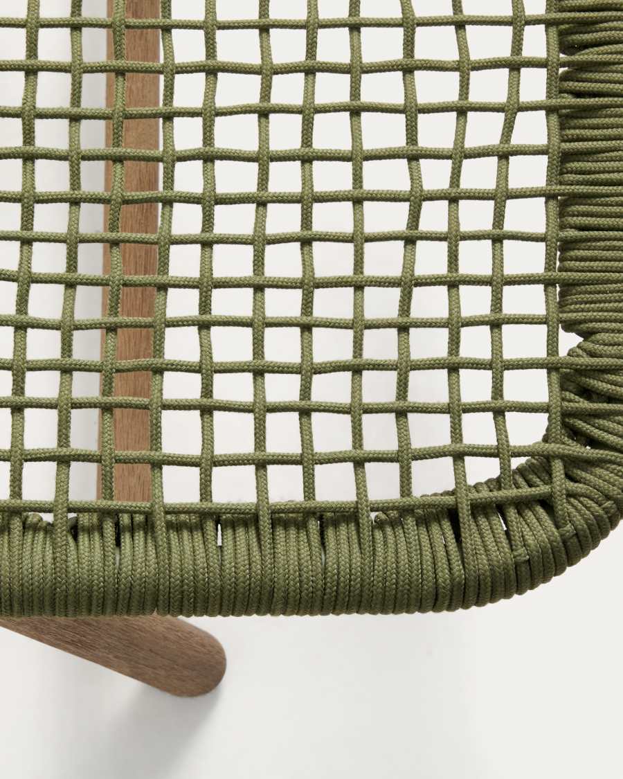 Dandara sun lounger with steel structure, green rope cord and FSC 100% solid acacia wood legs