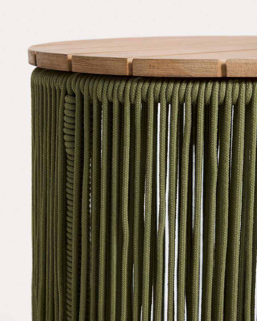 Dandara side table in steel, green rope cord and solid acacia wood Ø40cm FSC 100%