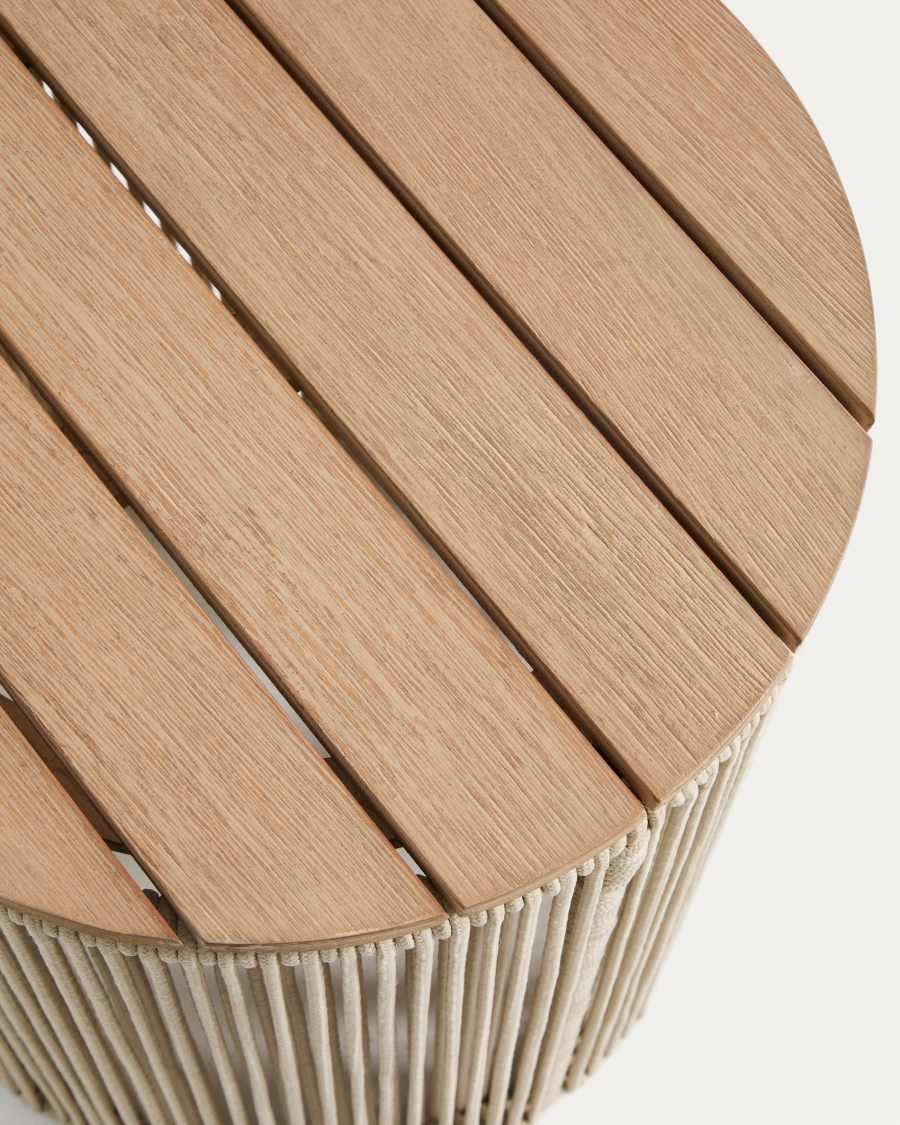 Dandara side table in steel, ecru rope cord and solid acacia wood Ø40cm FSC 100%