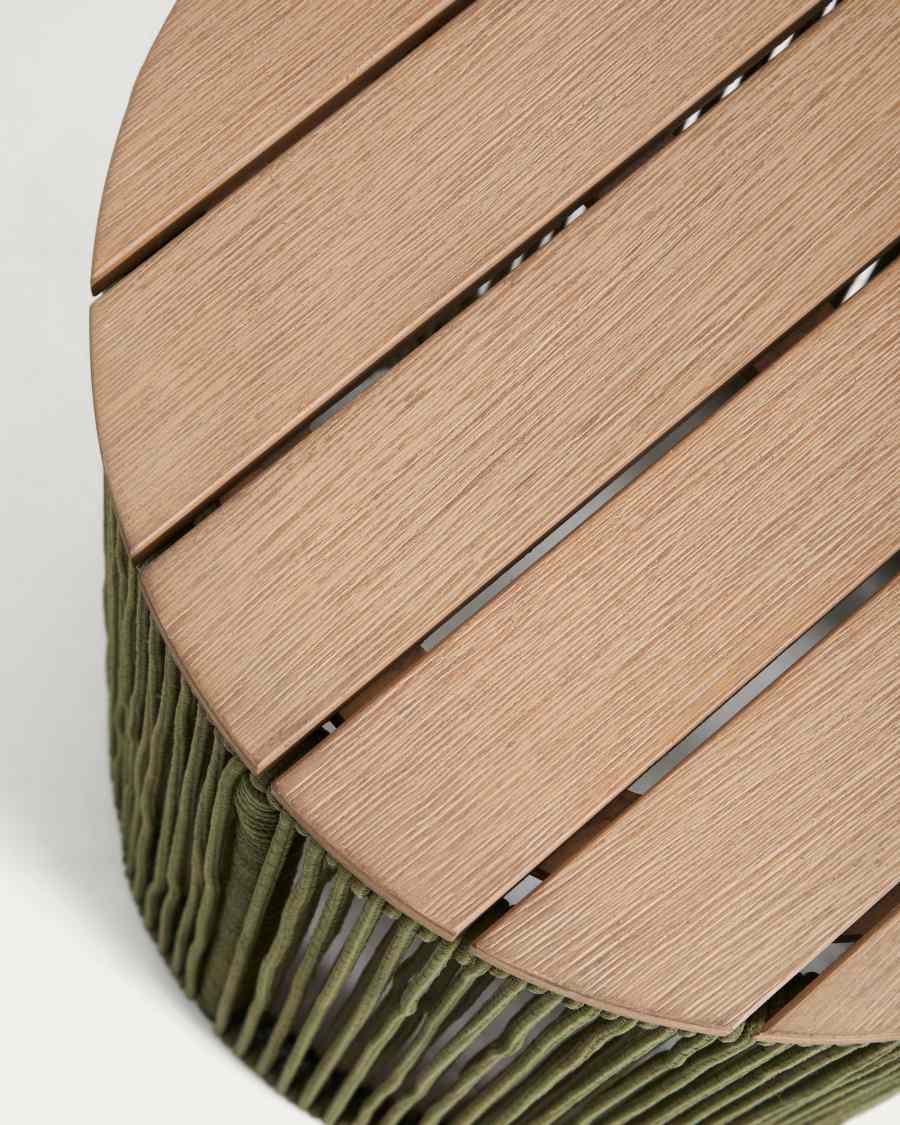 Dandara side table in steel, green rope cord and solid acacia wood Ø40cm FSC 100%