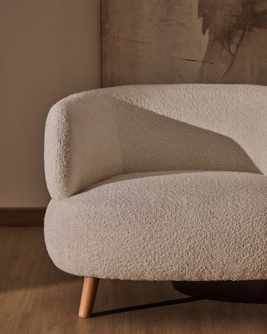 Luisa fire-retardant beige bouclé armchair with solid beech wood legs 90cm