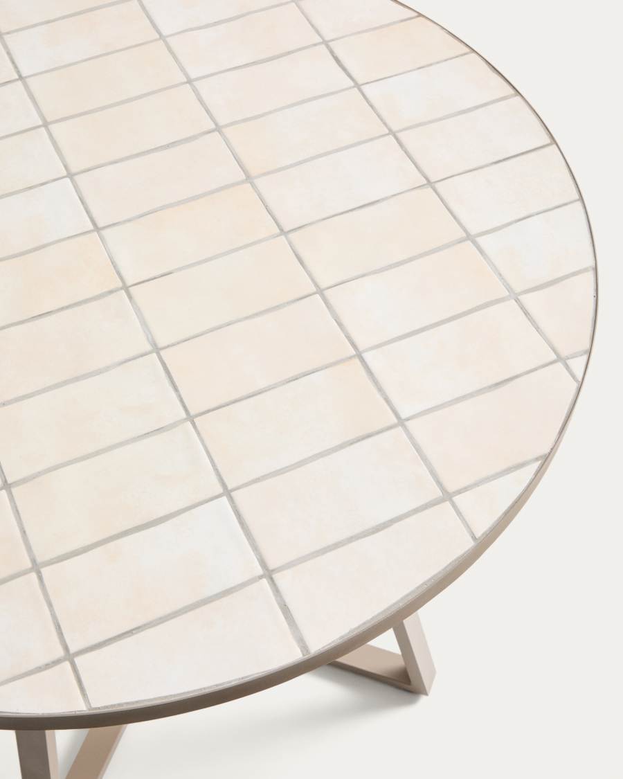 Table ronde Tella en acier galvanisé et céramique beige Ø 90 cm