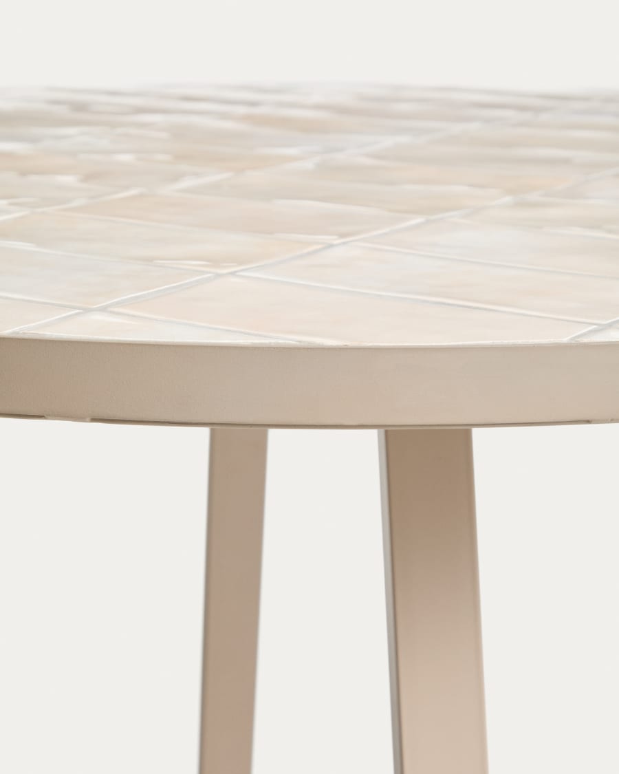 Table ronde Tella en acier galvanisé et céramique beige Ø 90 cm