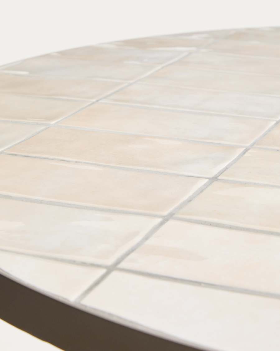 Table ronde Tella en acier galvanisé et céramique beige Ø 90 cm