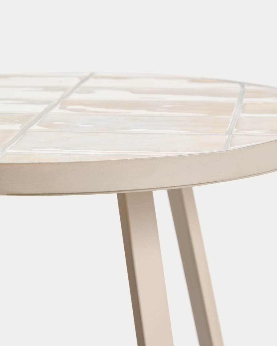 Tella round table in galvanised steel with beige tiles Ø45cm