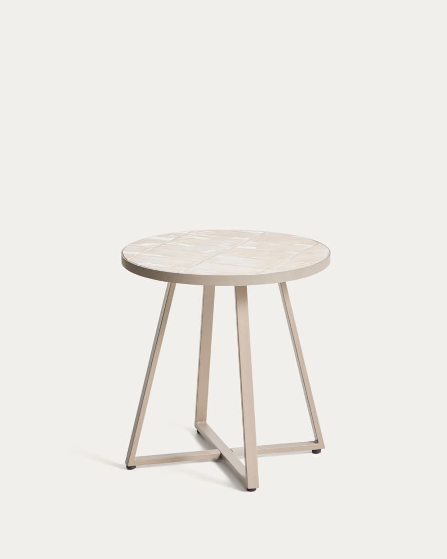 Tella round table in galvanised steel with beige tiles Ø45cm