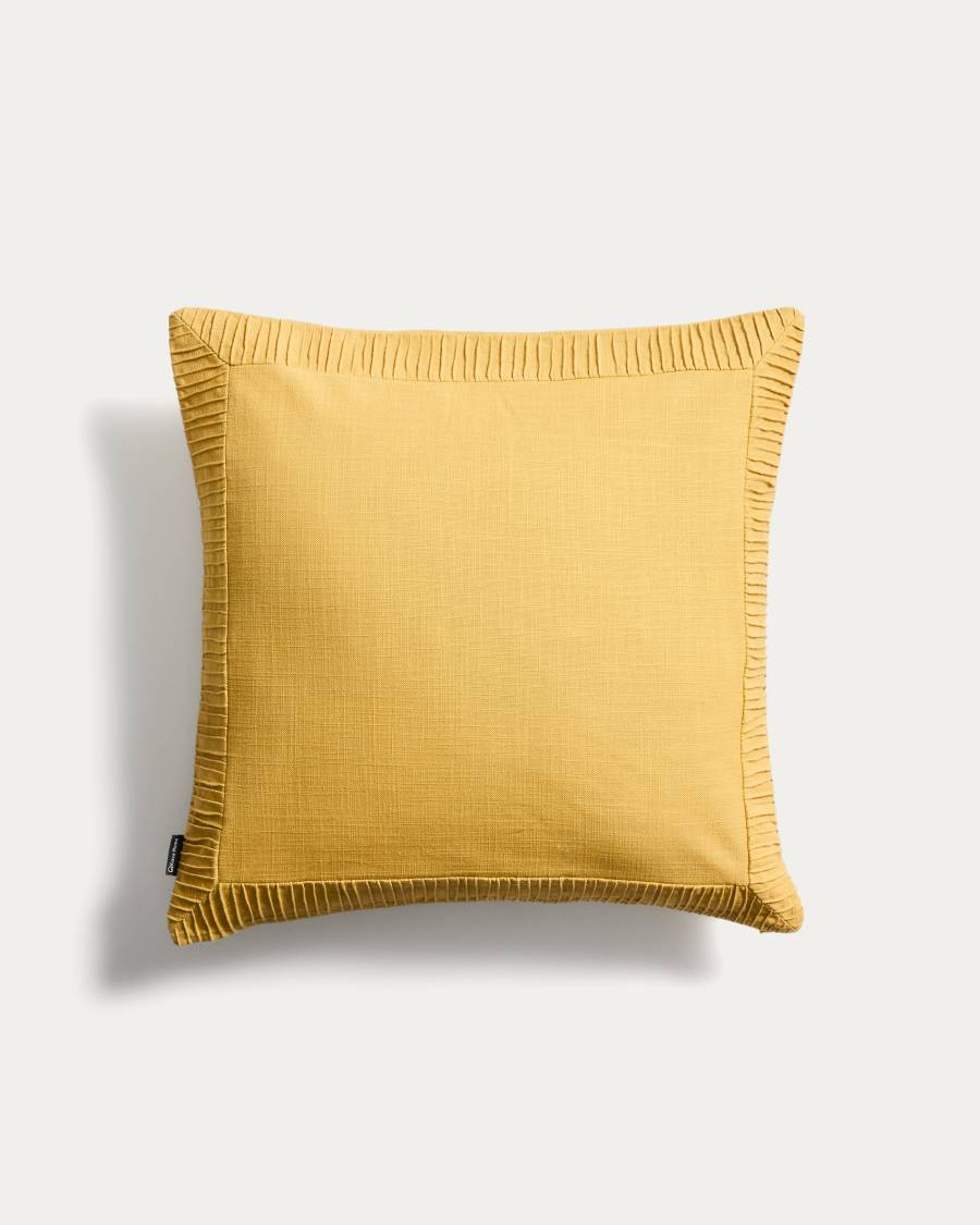 Luadia cotton cushion cover with yellow pleated detail 50 x 50cm