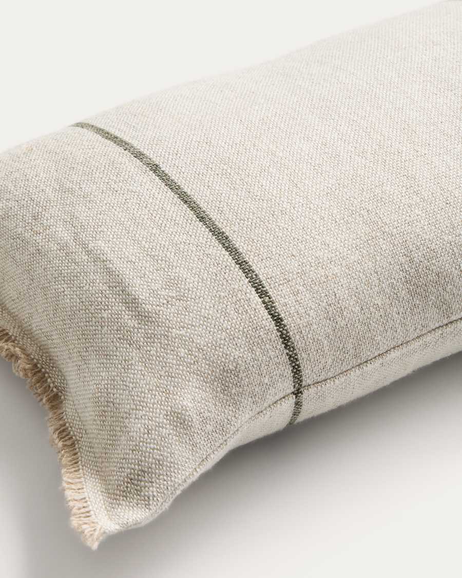 Federa Lidore in lino beige con righe verdi a contrasto (30 x 50 cm)