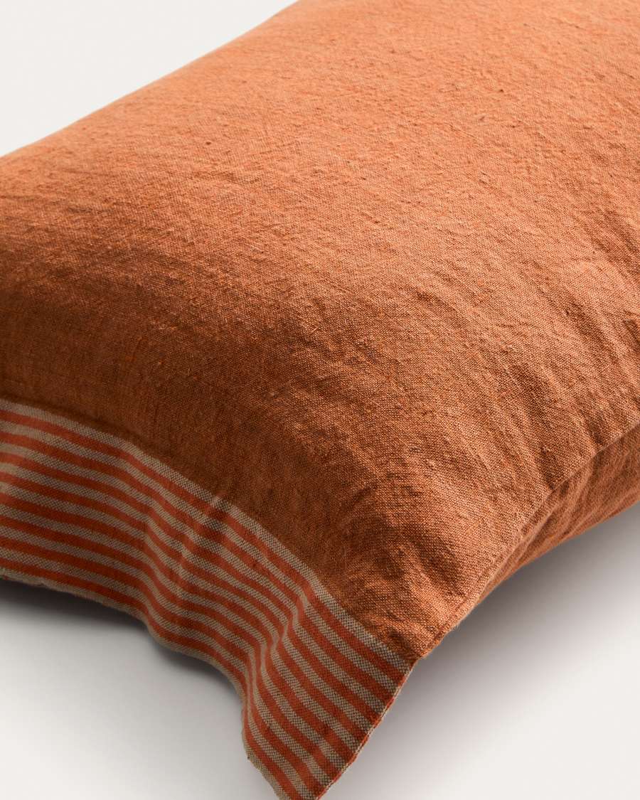 Disea linen cushion cover with orange striped detail 40 x 60 cm