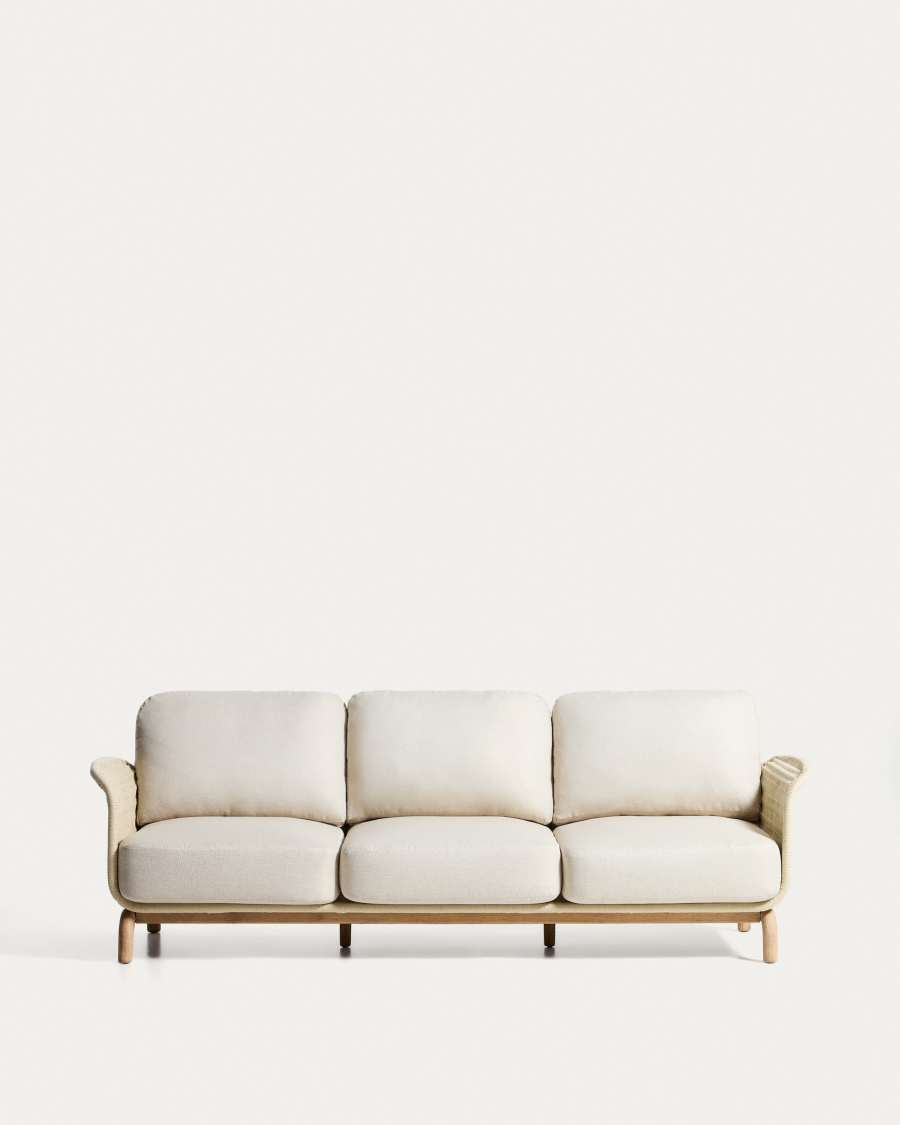 Alipa 3-seater sofa in solid acacia wood and ecru rope cord 235 cm