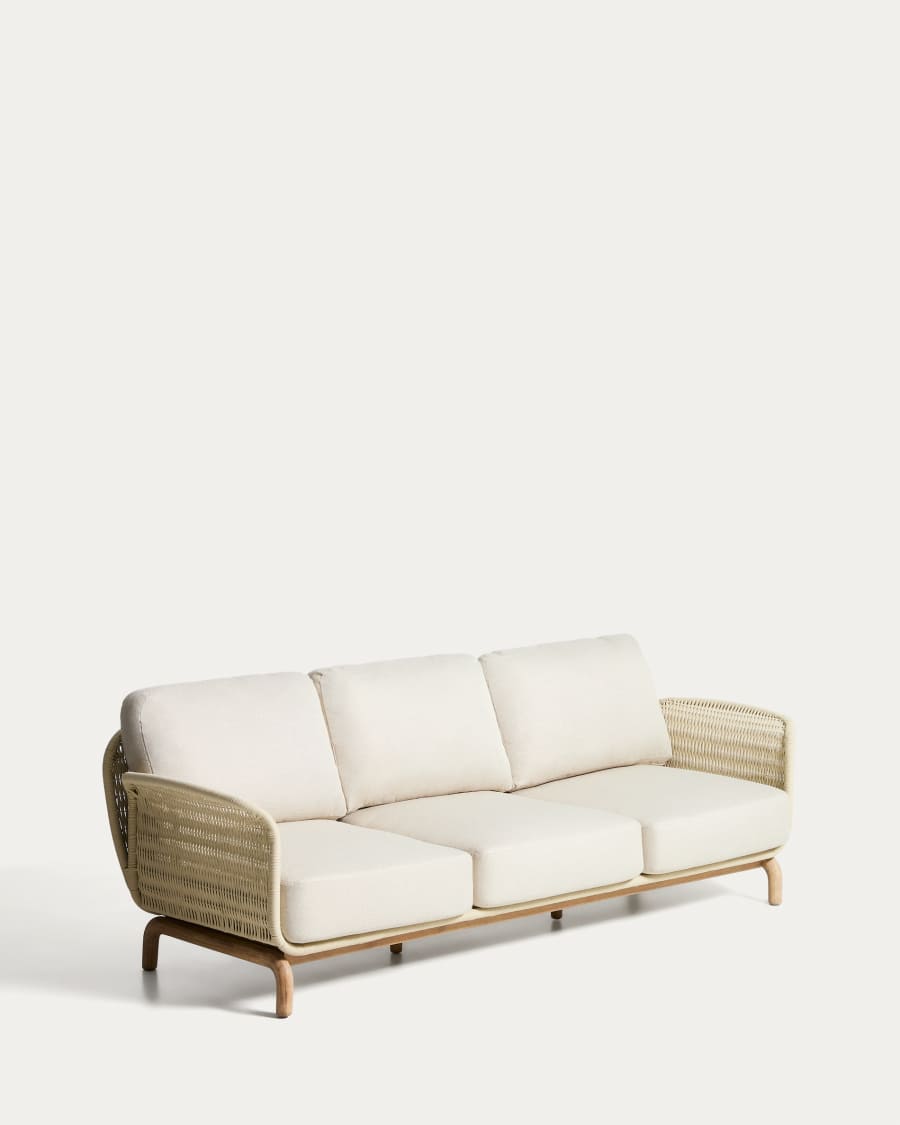 Alipa 3-seater sofa in solid acacia wood and ecru rope cord 235 cm