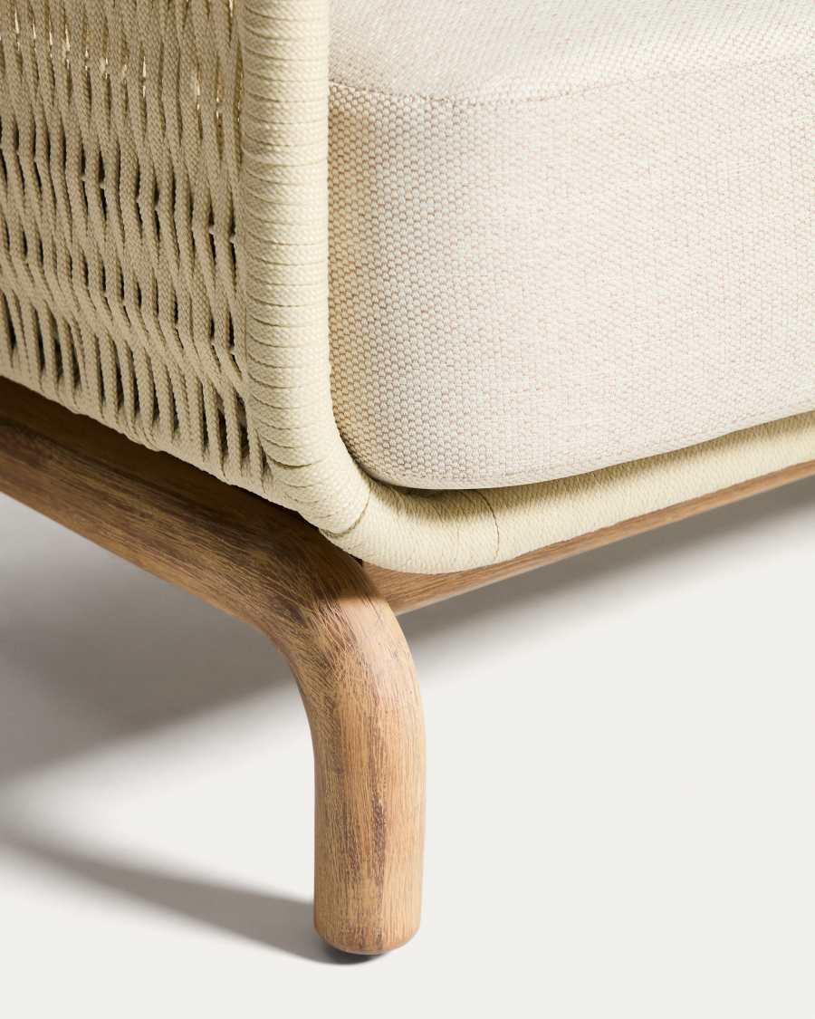 Alipa 3-seater sofa in solid acacia wood and ecru rope cord 235 cm