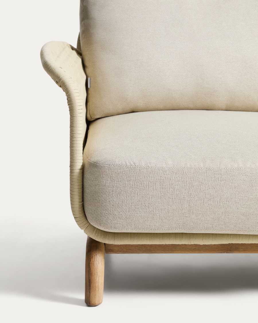 Alipa 3-seater sofa in solid acacia wood and ecru rope cord 235 cm