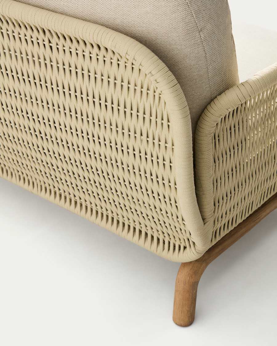 Alipa 3-seater sofa in solid acacia wood and ecru rope cord 235 cm