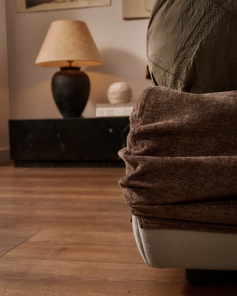 Dafra dark brown chenille removable-cover bed with ottoman base for a 160 x 200 cm mattress