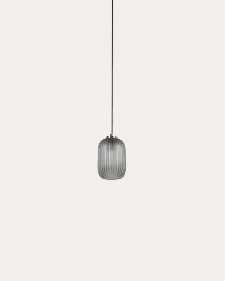 Hestia metal ceiling light with brass finish and grey glass