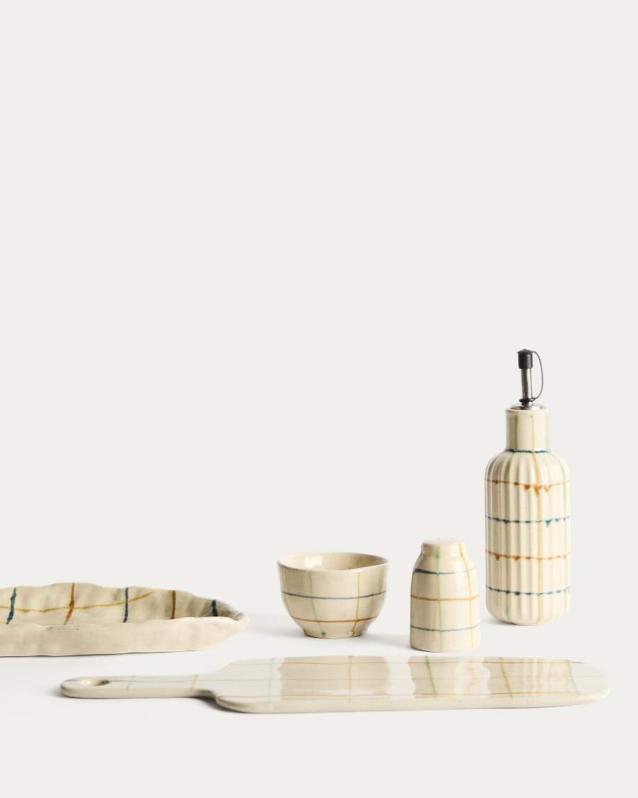 Belor ceramic oil cruet with multicoloured lines