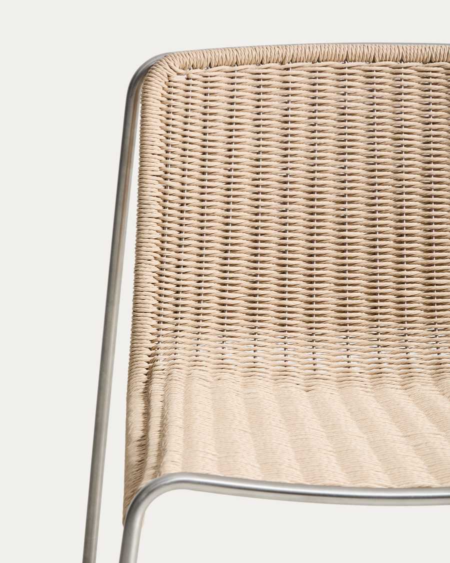 Tavari stackable chair in beige synthetic rope cord and brushed-effect stainless steel