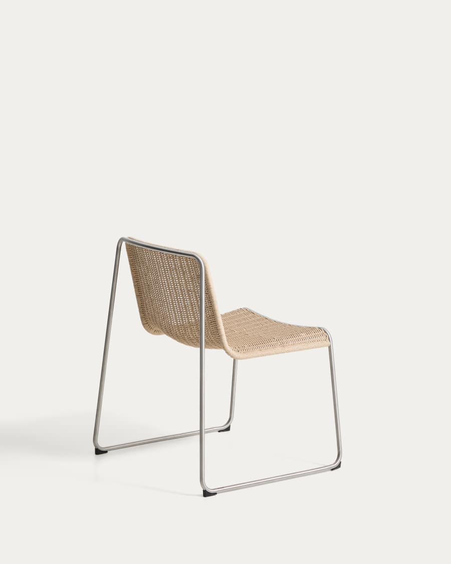 Tavari stackable chair in beige synthetic rope cord and brushed-effect stainless steel
