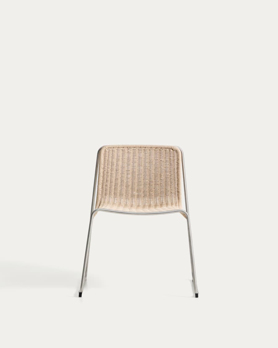 Tavari stackable chair in beige synthetic rope cord and brushed-effect stainless steel