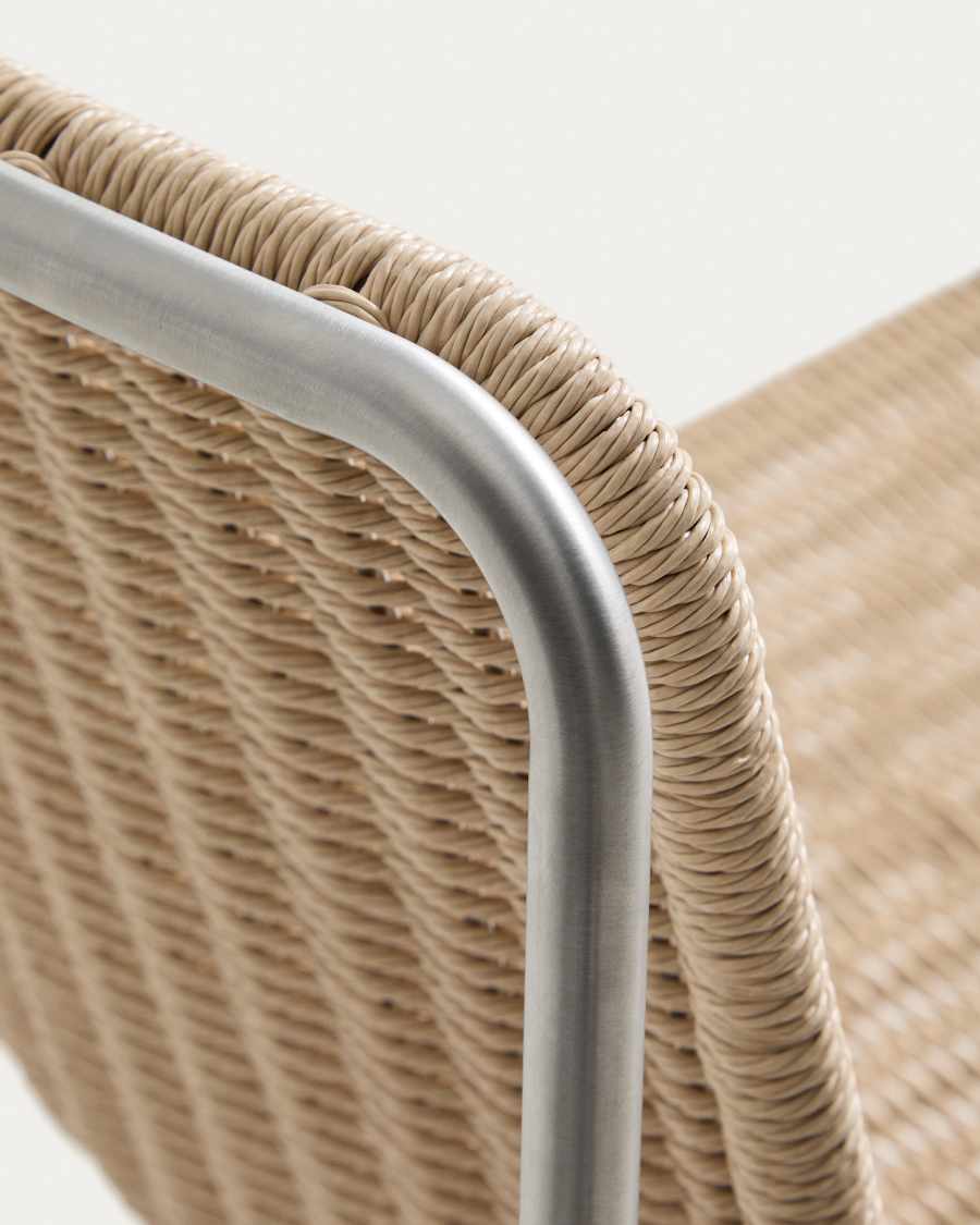 Tavari stackable chair in beige synthetic rope cord and brushed-effect stainless steel