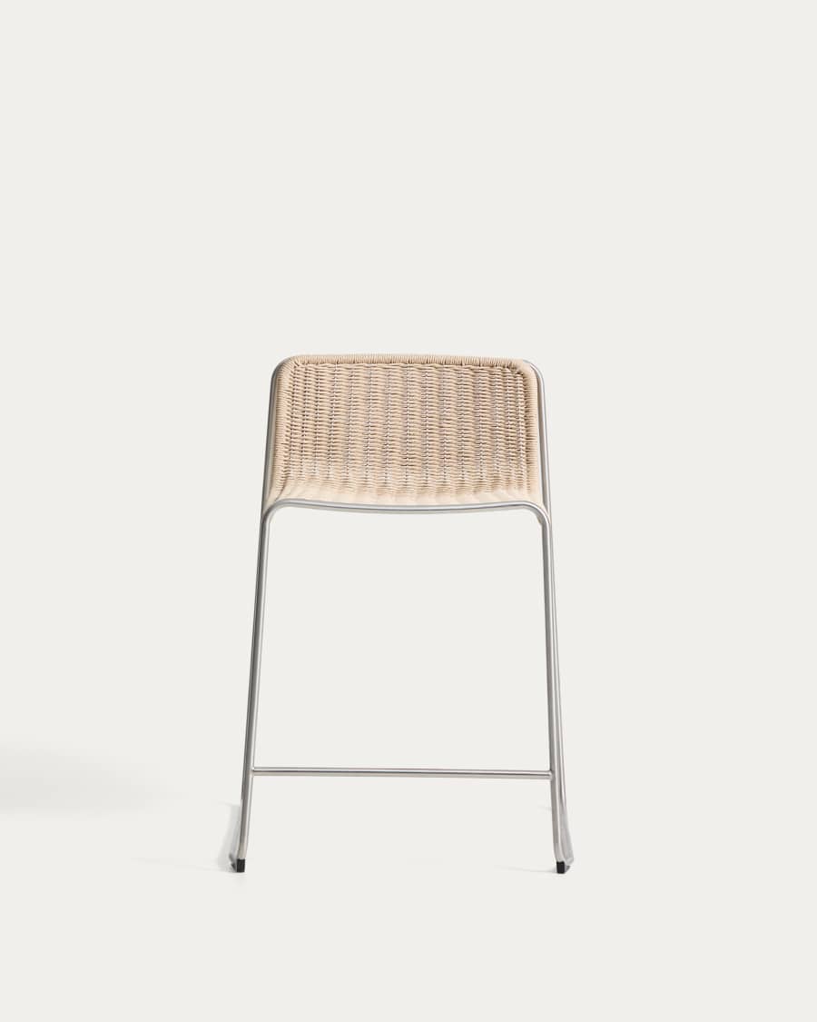 Tavari stackable stool in beige synthetic rope cord and brushed-effect stainless steel 65cm