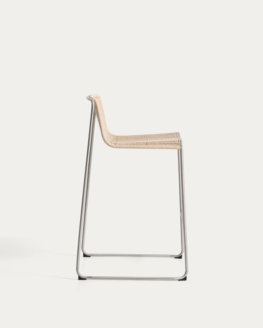 Tavari stackable stool in beige synthetic rope cord and brushed-effect stainless steel 75cm