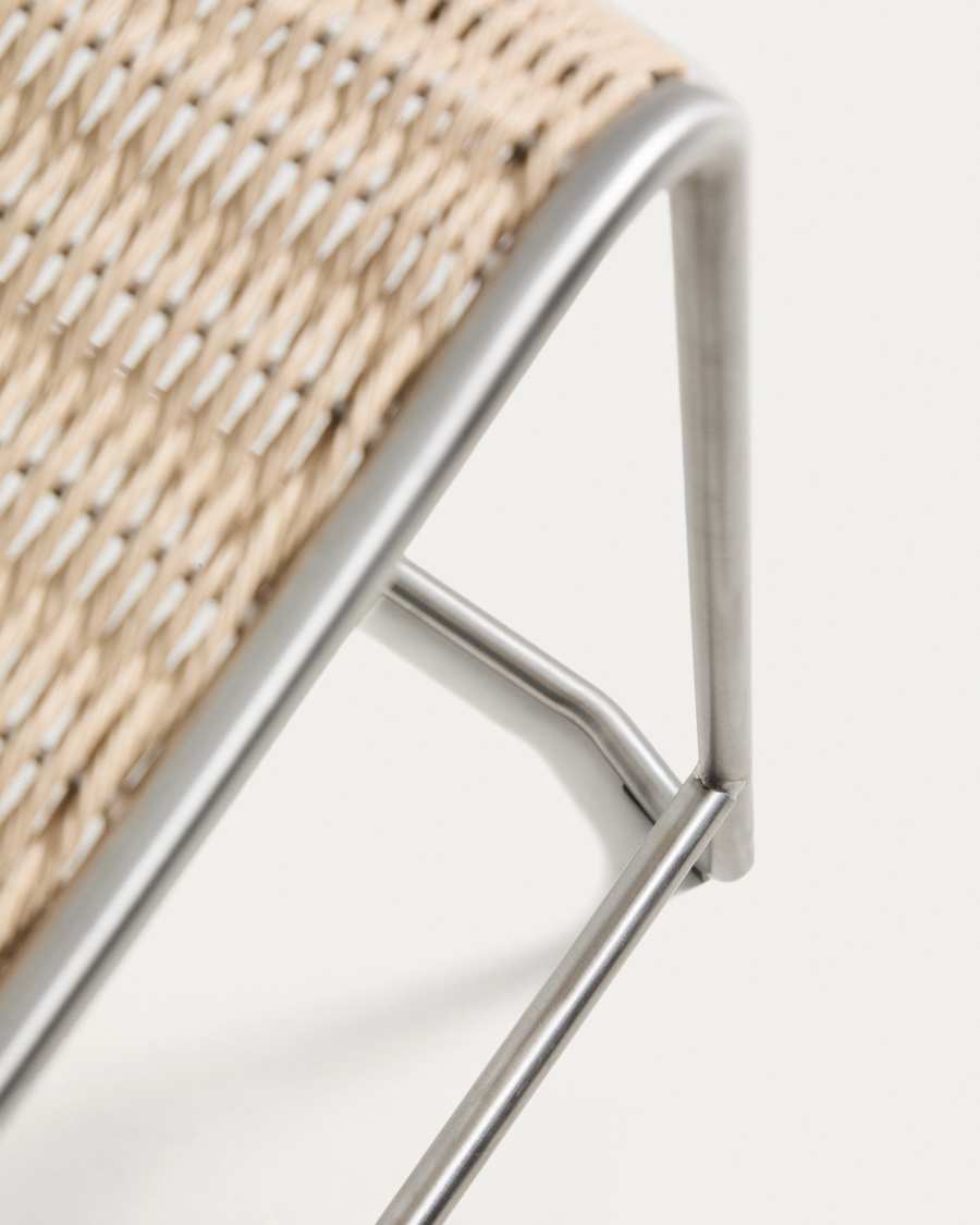 Tavari stackable stool in beige synthetic rope cord and brushed-effect stainless steel 65cm