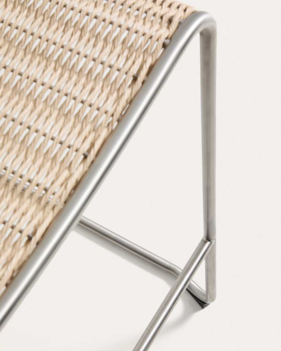 Tavari stackable stool in beige synthetic rope cord and brushed-effect stainless steel 75cm