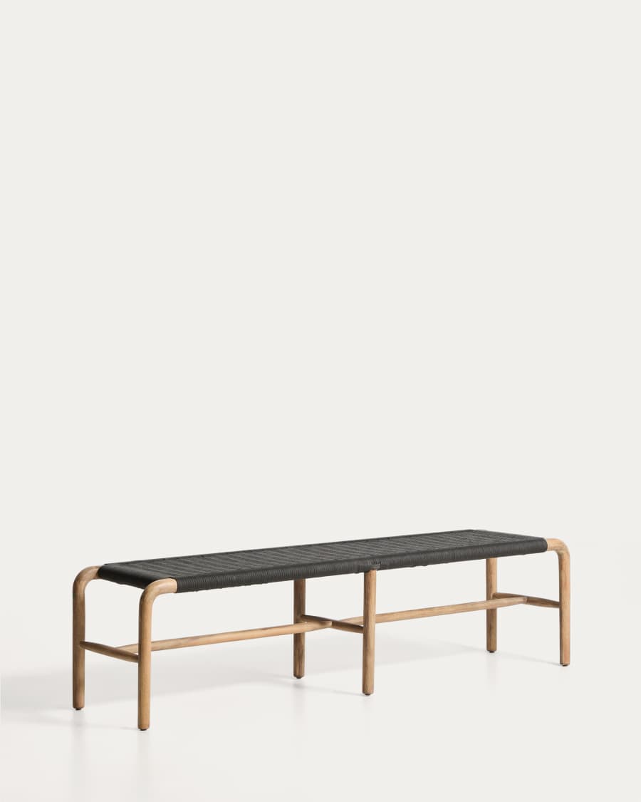Alipa bench in FSC 100% solid acacia wood and dark grey rope cord 200 cm