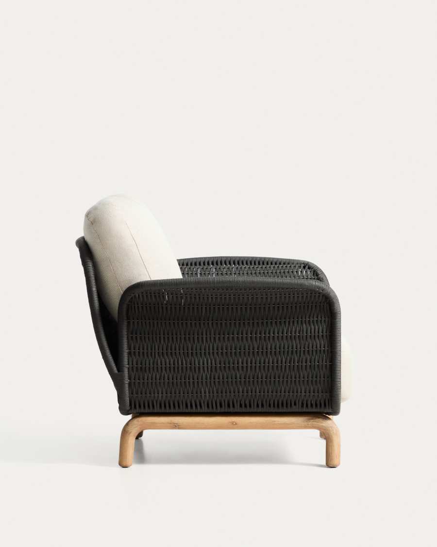 Alipa armchair in FSC 100% solid acacia wood and dark grey rope cord