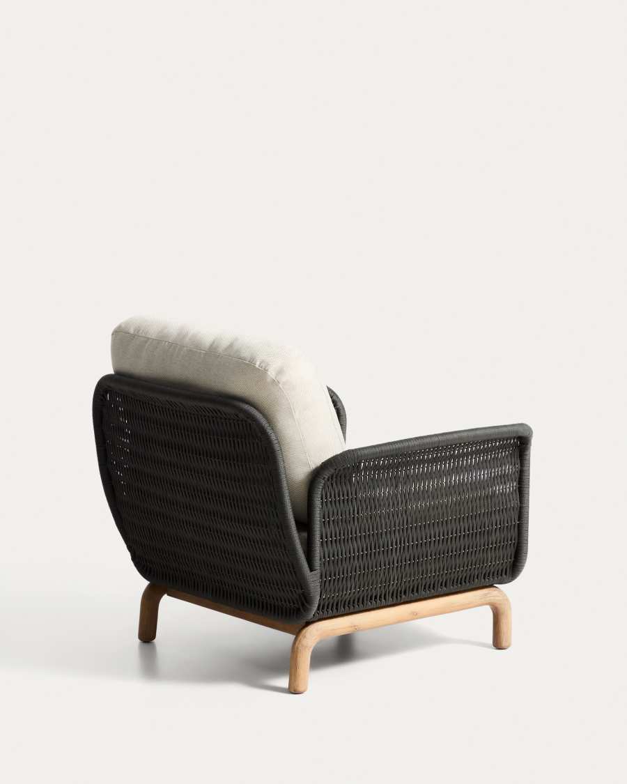Alipa armchair in FSC 100% solid acacia wood and dark grey rope cord