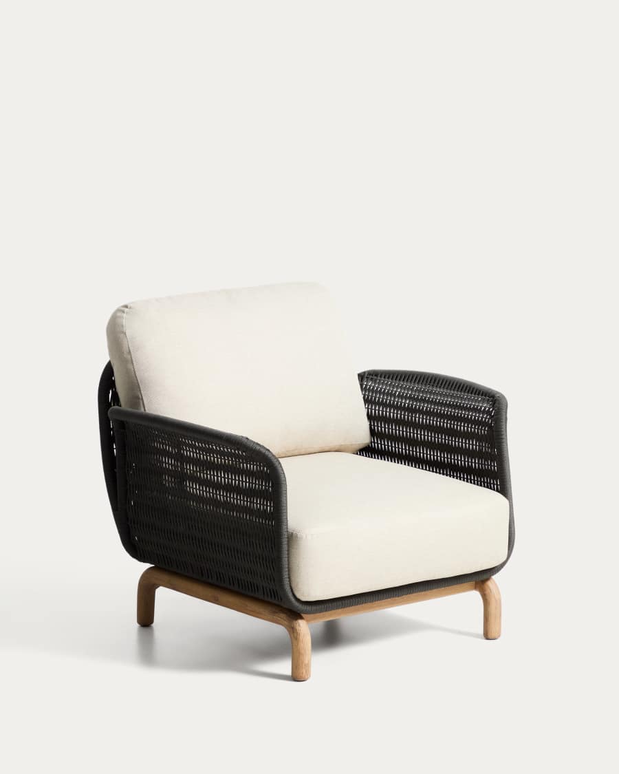 Alipa armchair in FSC 100% solid acacia wood and dark grey rope cord