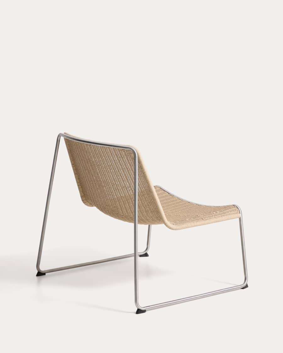Tavari stackable armchair in beige synthetic rope cord and brushed-effect stainless steel