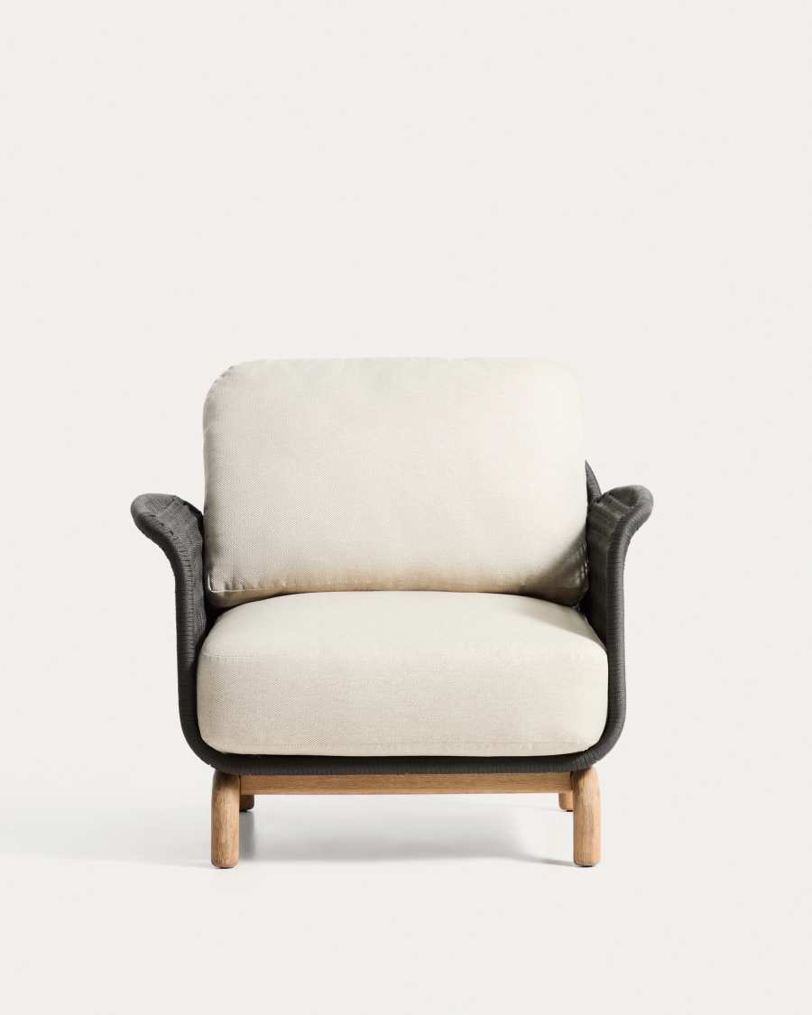 Alipa armchair in FSC 100% solid acacia wood and dark grey rope cord