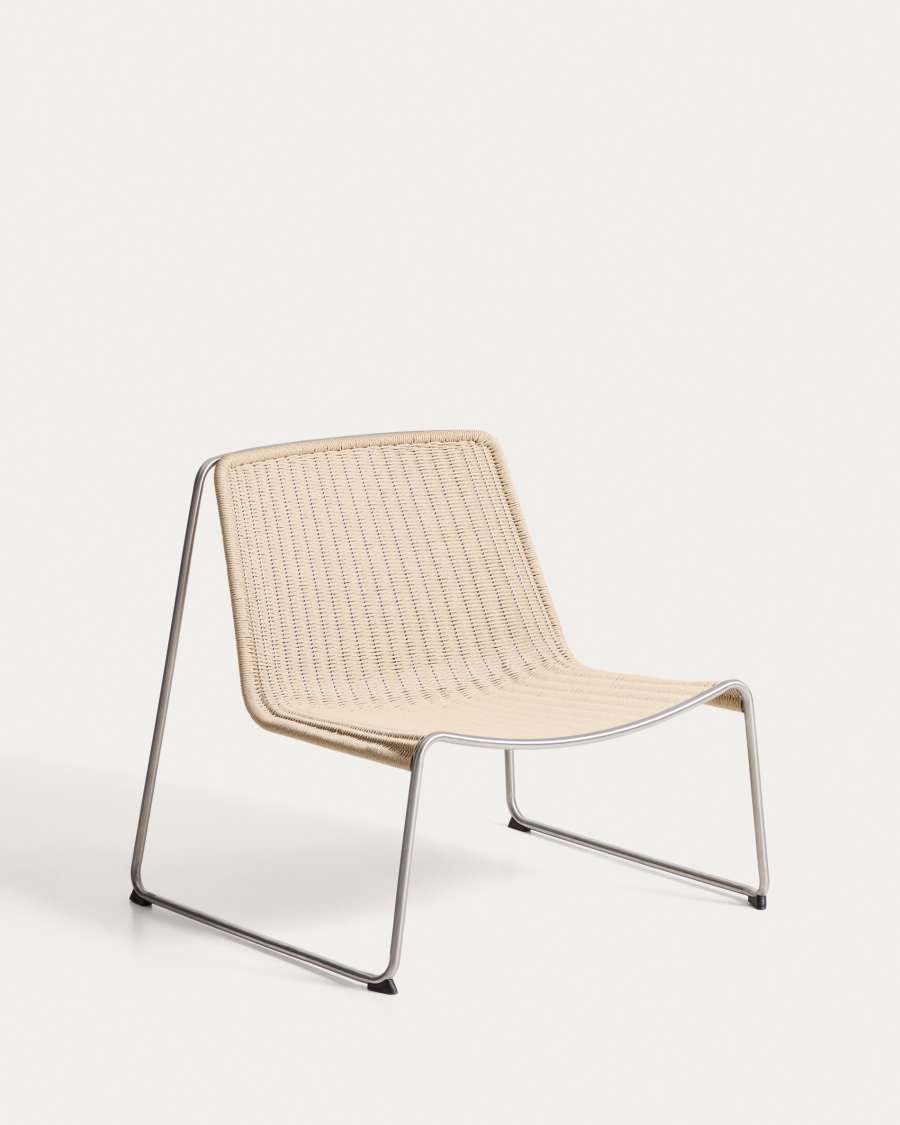 Tavari stackable armchair in beige synthetic rope cord and brushed-effect stainless steel