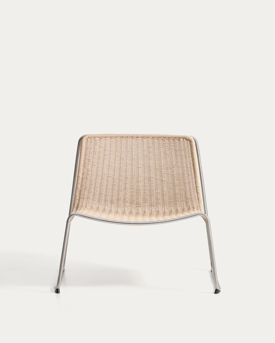 Tavari stackable armchair in beige synthetic rope cord and brushed-effect stainless steel