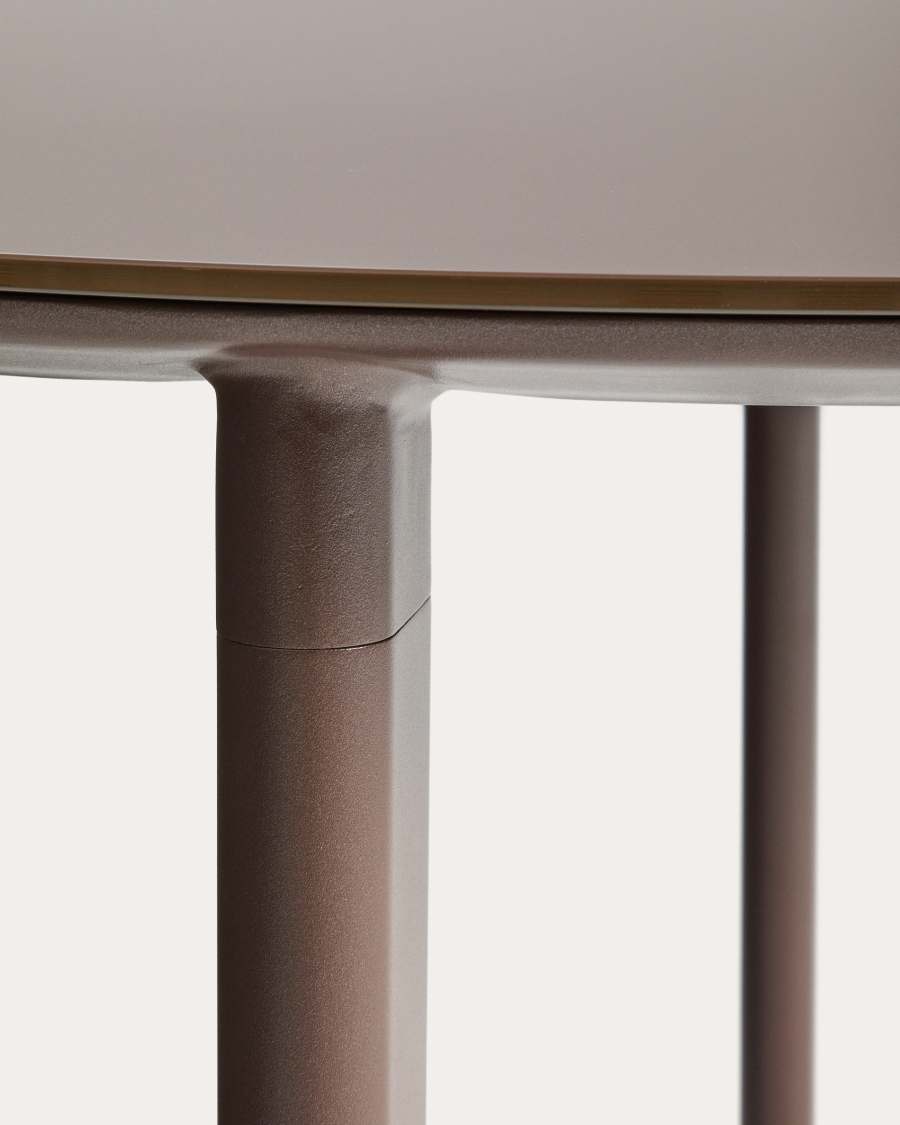 Runder Tisch Erice aus Aluminium und gehärtetem Glas in Braun Ø120 cm