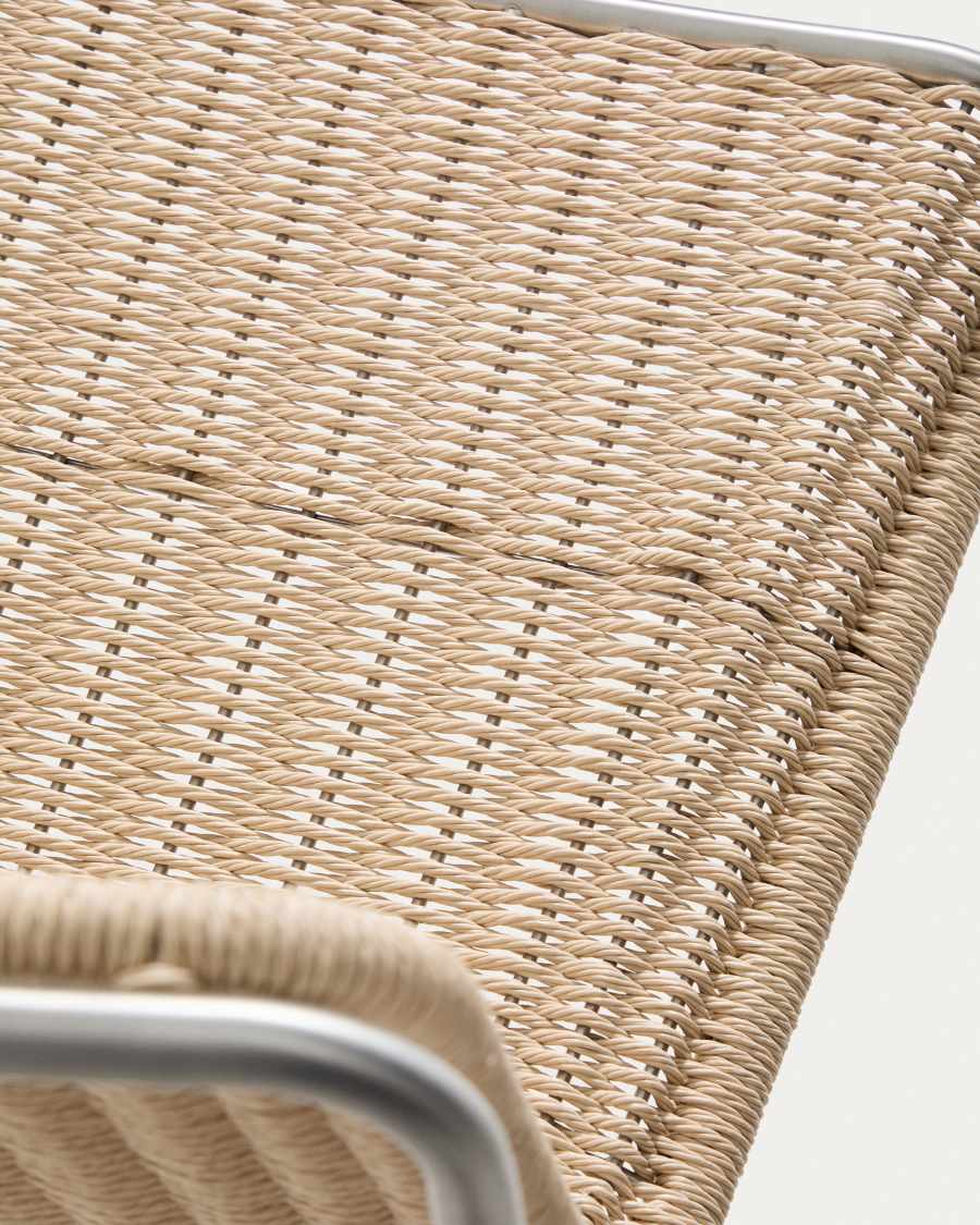 Tavari stackable chair in beige synthetic rope cord and brushed-effect stainless steel