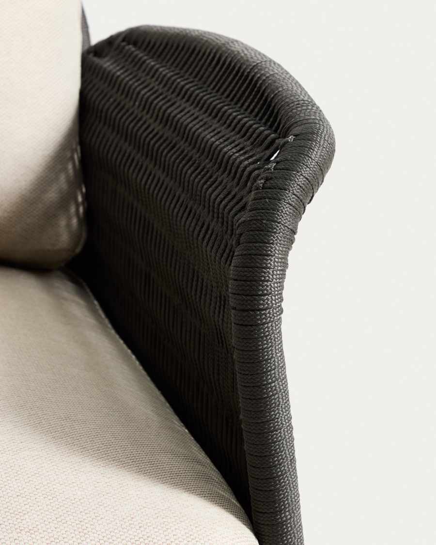 Alipa armchair in FSC 100% solid acacia wood and dark grey rope cord