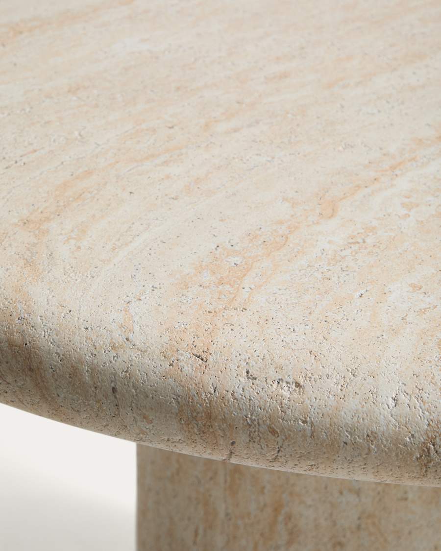 Drasi round concrete table with travertine-effect finish Ø122cm