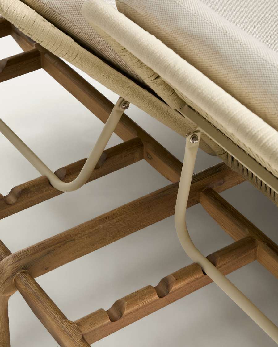 Alipa double sun lounger in FSC 100% solid acacia wood and ecru rope cord