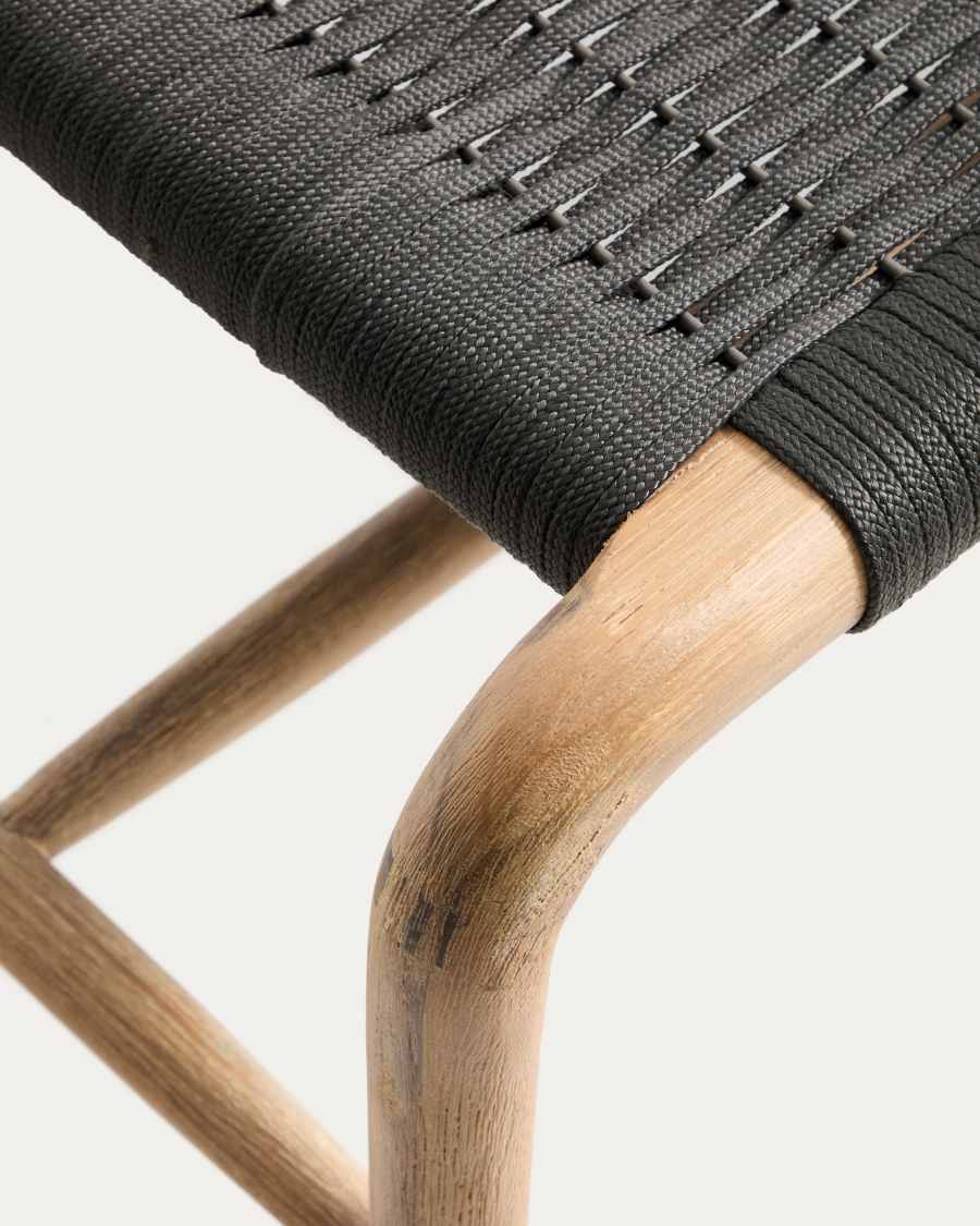 Alipa bench in FSC 100% solid acacia wood and dark grey rope cord 200 cm