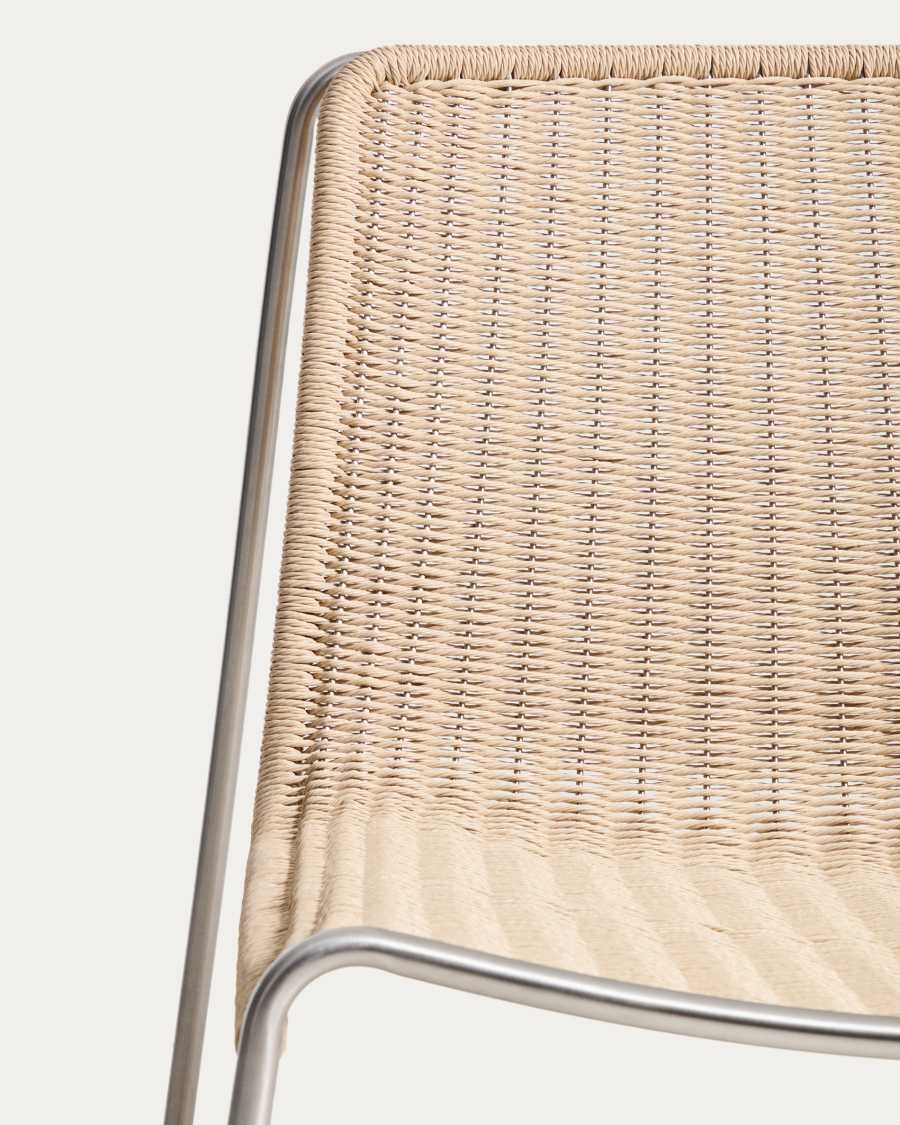 Tavari stackable armchair in beige synthetic rope cord and brushed-effect stainless steel