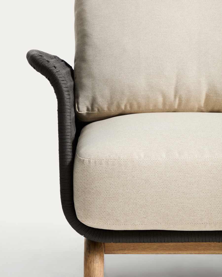 Alipa armchair in FSC 100% solid acacia wood and dark grey rope cord